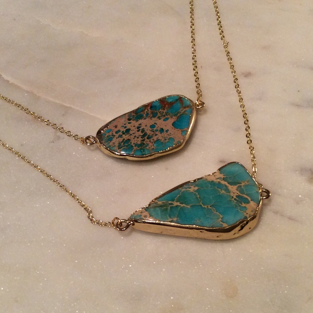 Genuine Jasper Pendant w/ 14k Gold Electroplating - Picture 3 of 3